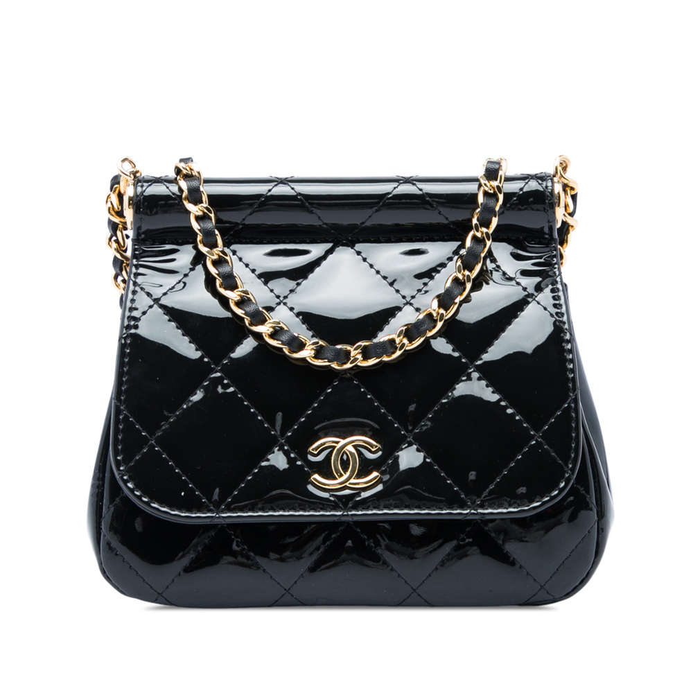 Pre-Loved Chanel CC Quilted Patent Frame Flap Clutch with Chain